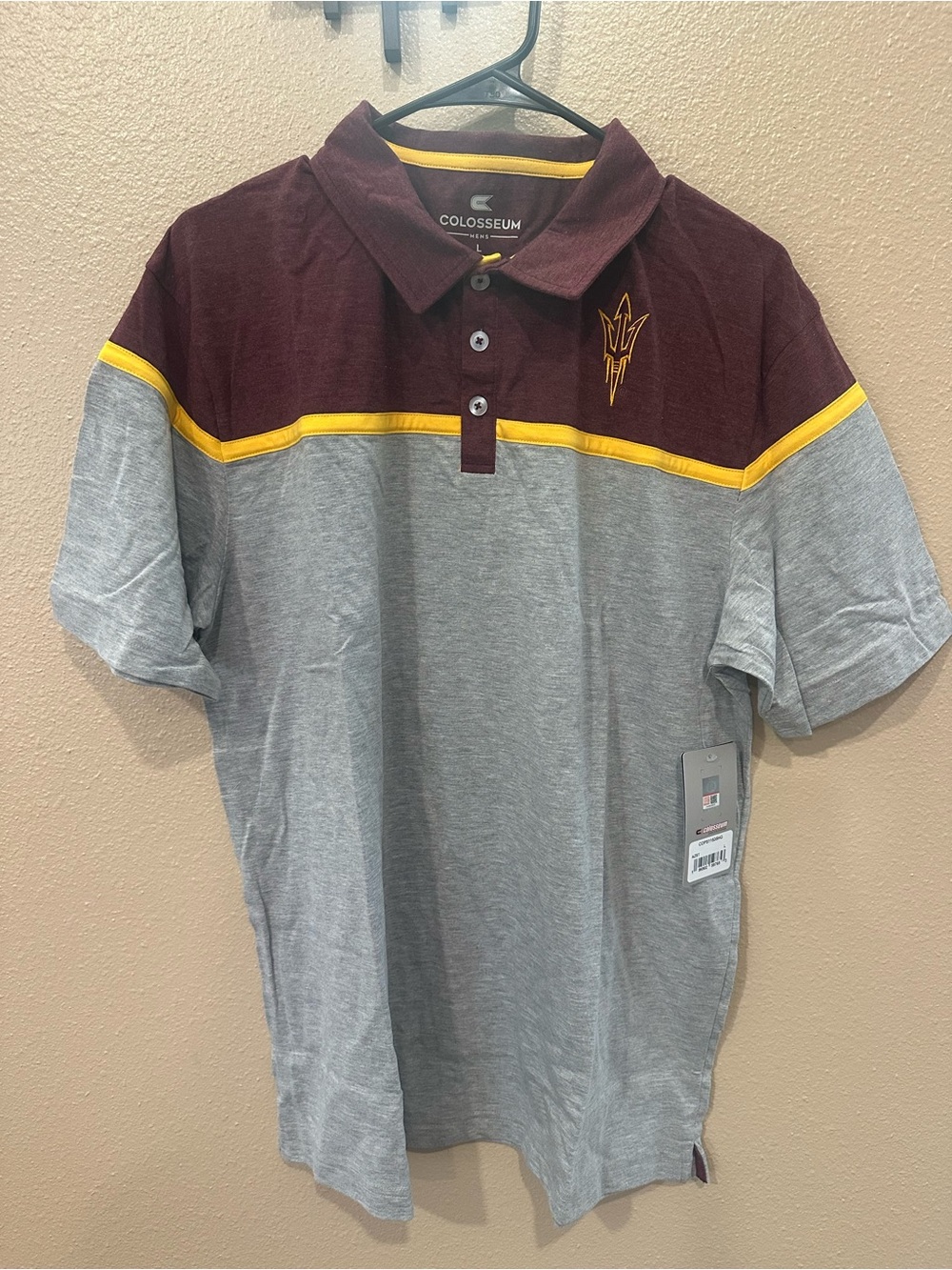 Colosseum Men's Arizona State Sun Devils Maroon & Gray Polo with Yellow Trim